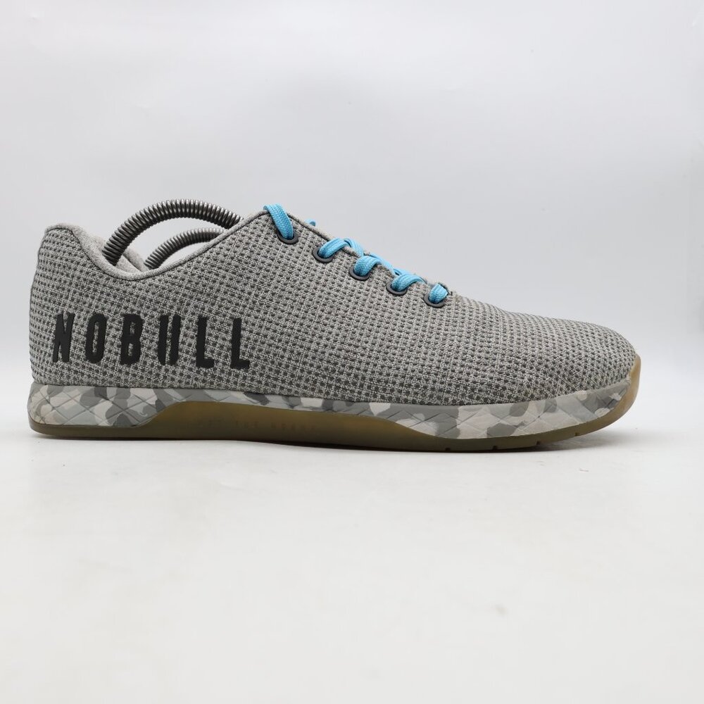 NOBULL Gray Knit Trainer with Light Blue Laces